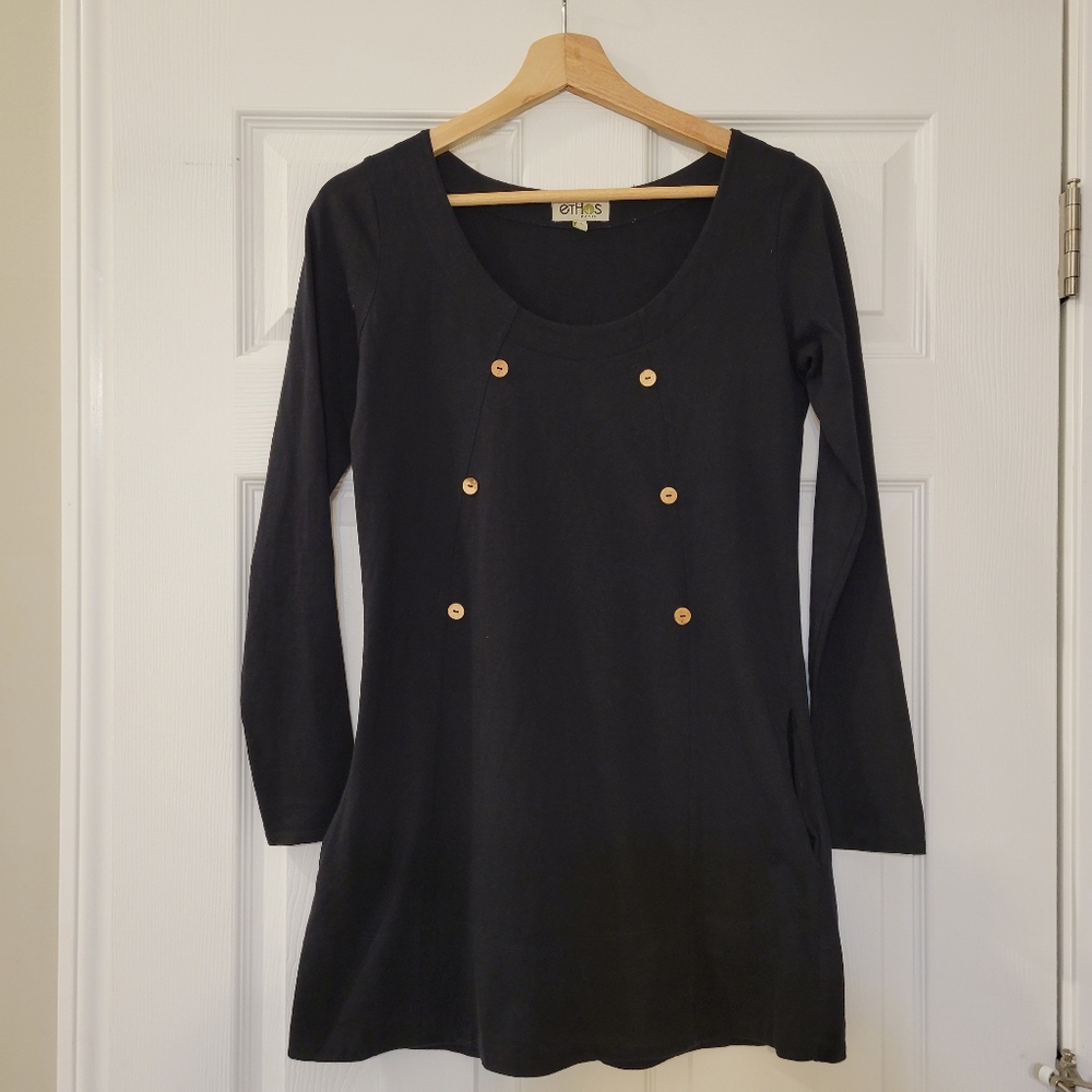 Black Jersey Tunic Ethos Paris 100% organic cotton with pockets, size S